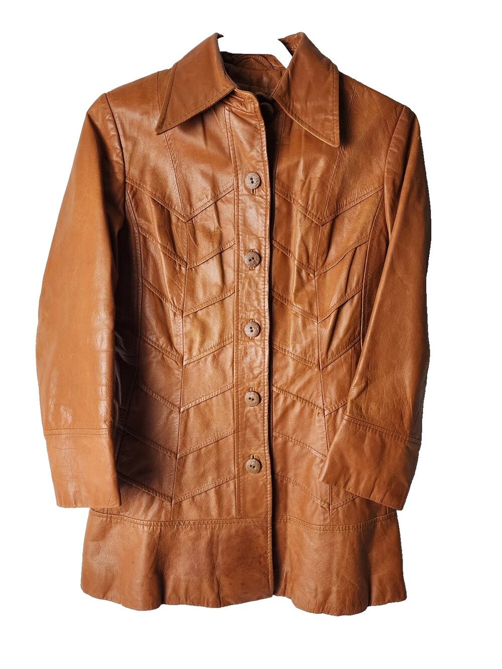 VTG The Tannery By Montgomery Ward Womens Sz 11/12 Caramel Leather Field Jacket
